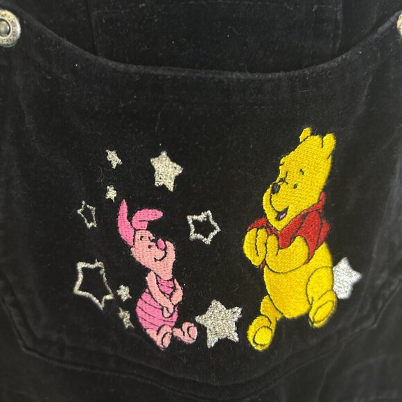 Vintage 90s Winnie the Pooh Black Velvet Velour Embroidered Overalls Sz 10/12 - Picture 16 of 16